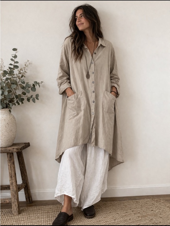 Blue Sky Tops - Blue Sky Clothing Linen Blend Shirt Dress Tunic Lagenlook Beige Oversized XL